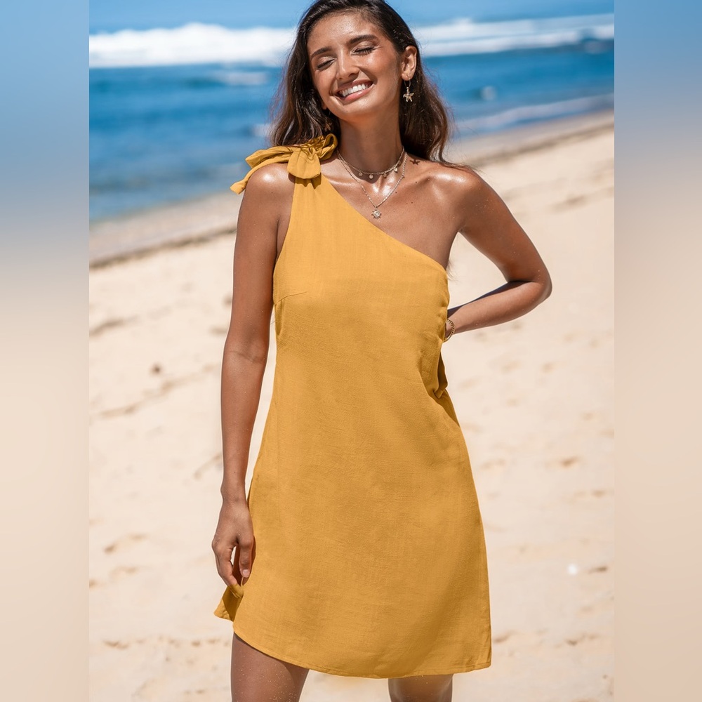 Elegant Mustard One-Shoulder Dress